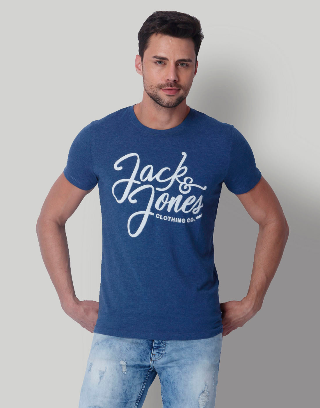 Blue Logo Print Crew Neck T-Shirt - S