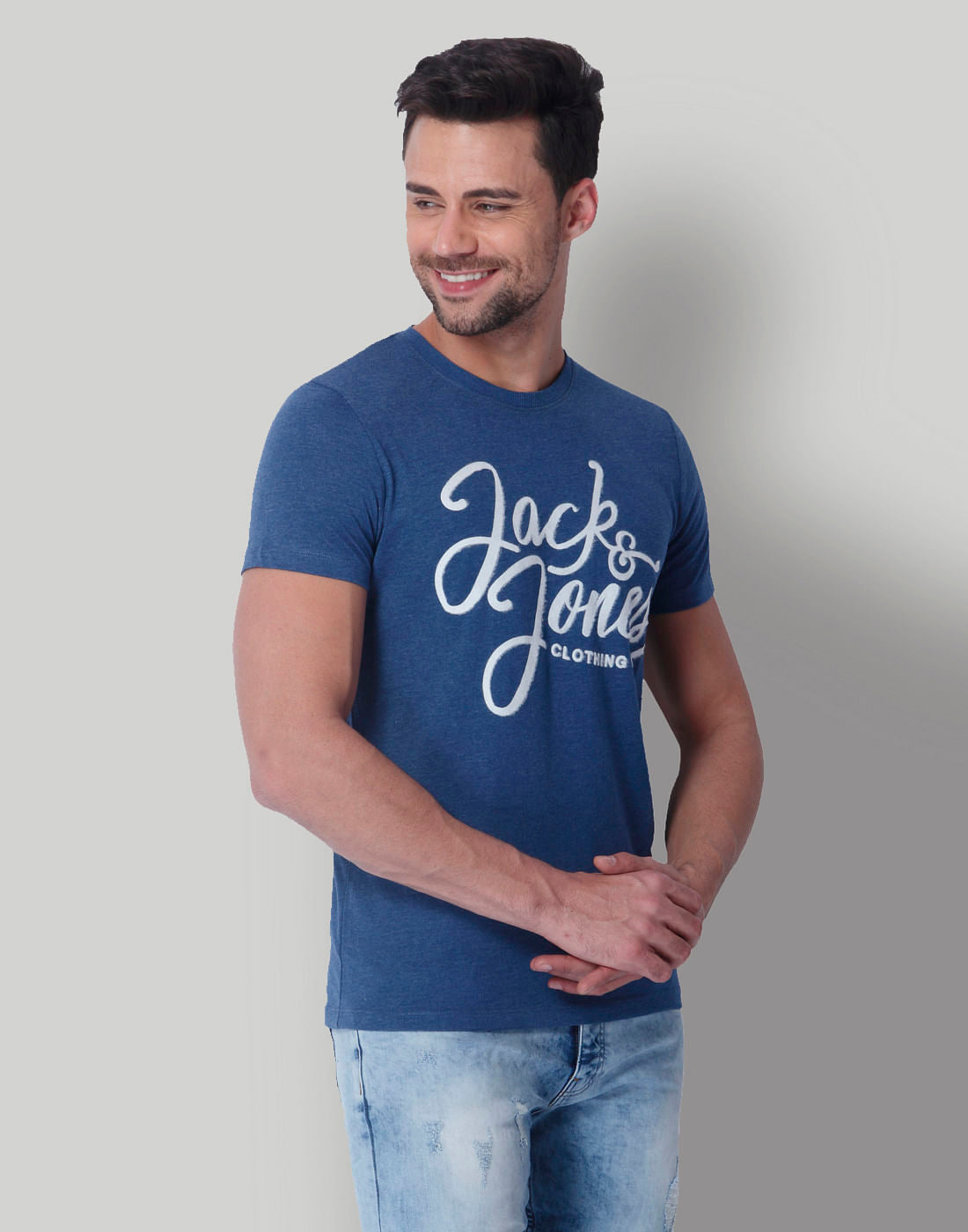 Blue Logo Print Crew Neck T-Shirt