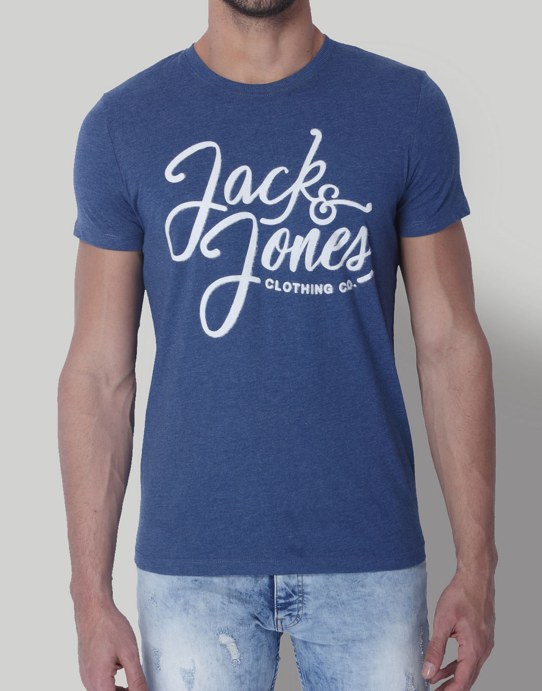 Blue Logo Print Crew Neck T-Shirt
