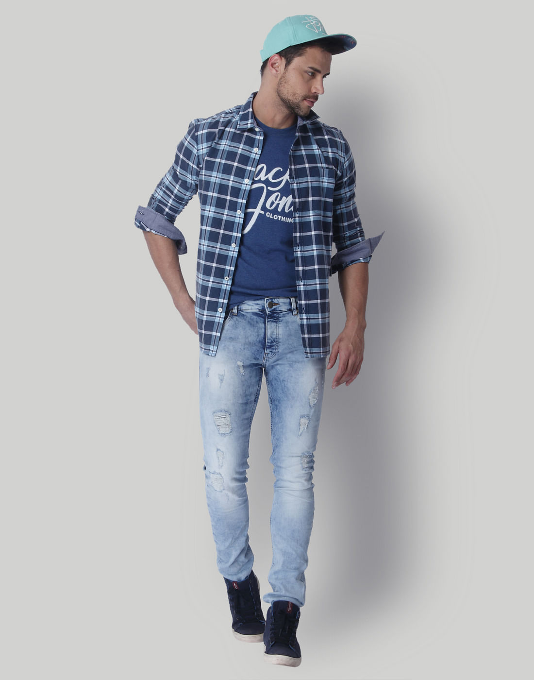 Blue Logo Print Crew Neck T-Shirt