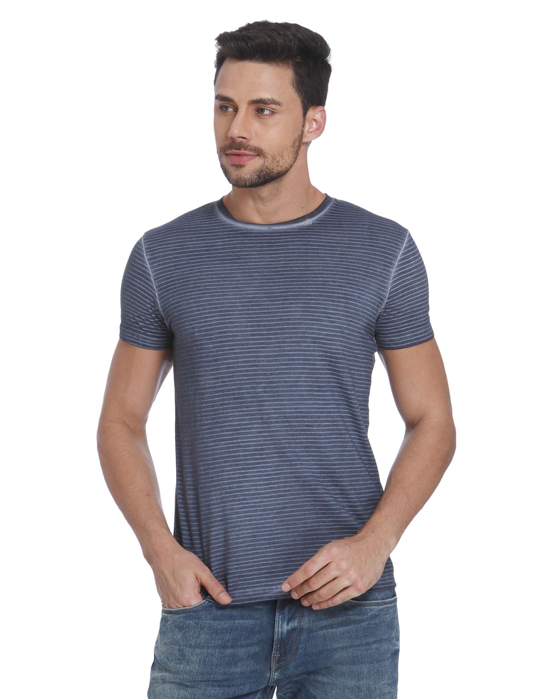 Blue Striped Crew Neck T-Shirt - S