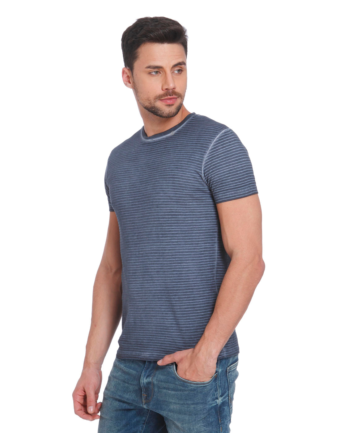 Blue Striped Crew Neck T-Shirt