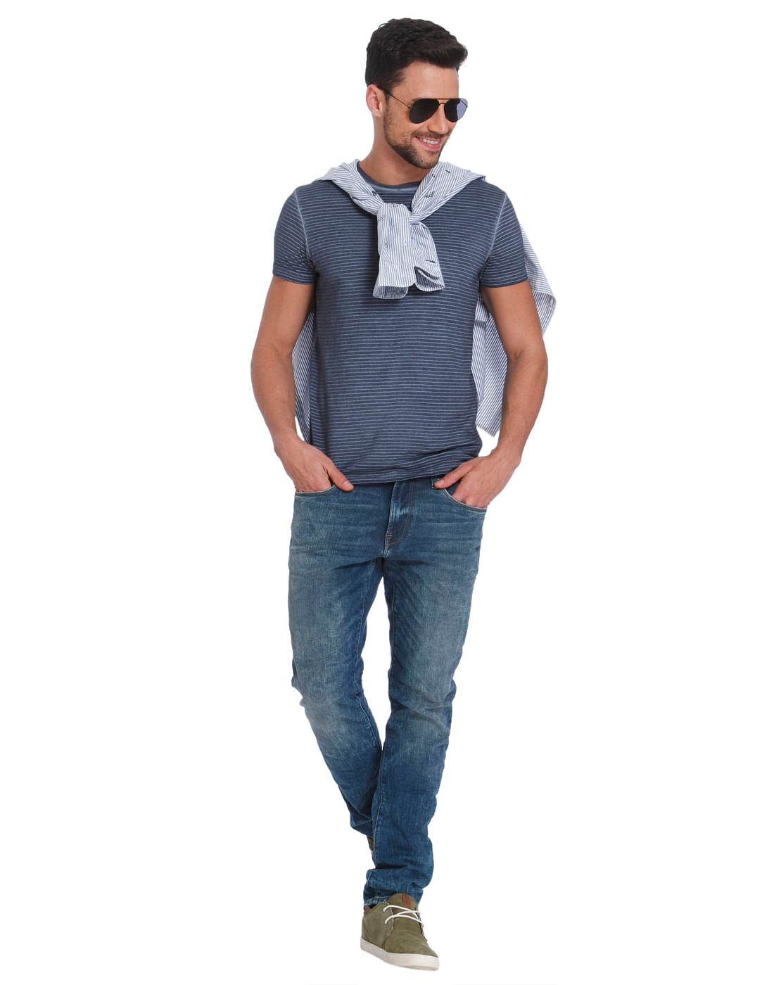 Blue Striped Crew Neck T-Shirt