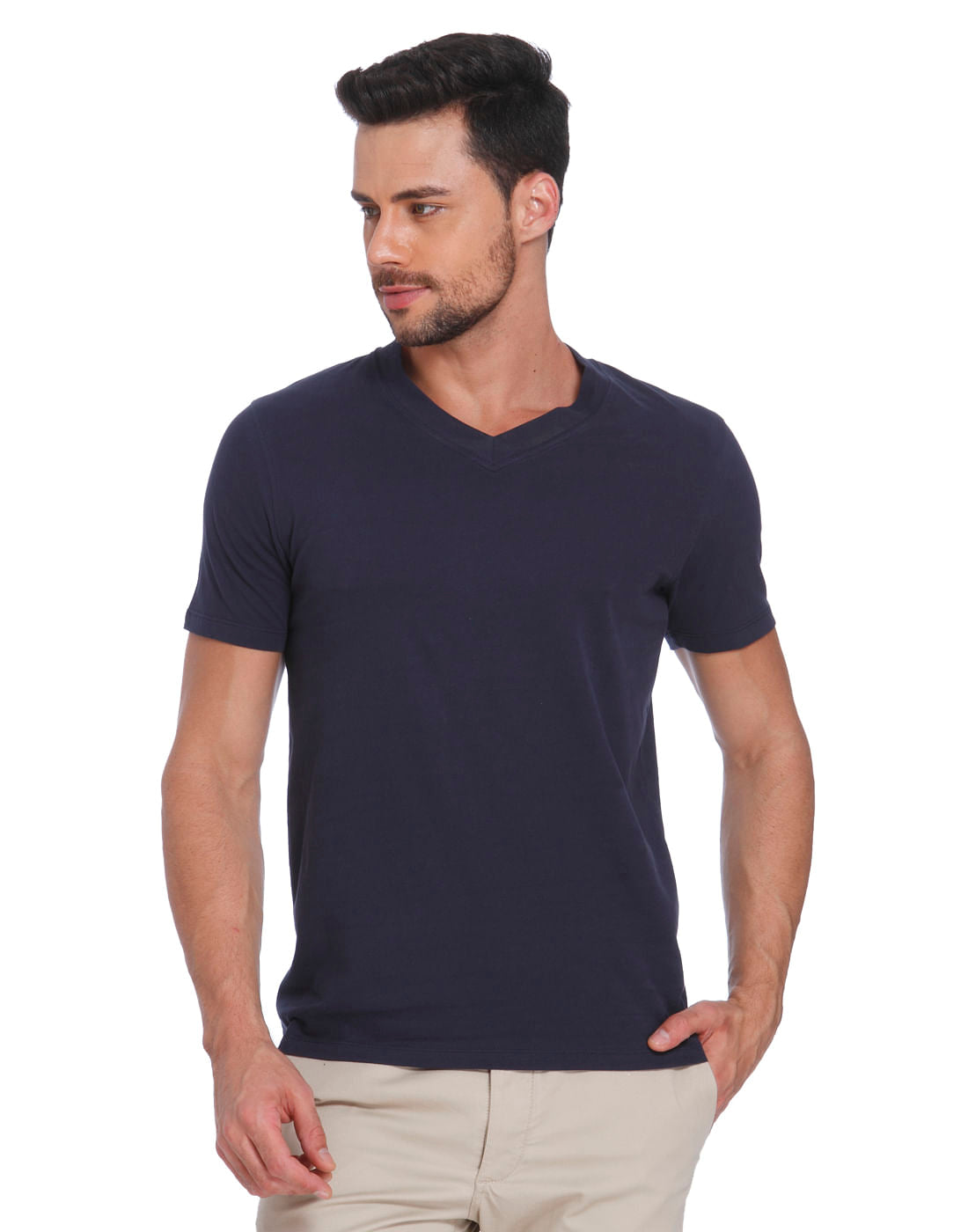 Dark Blue V-Neck T-Shirt - S