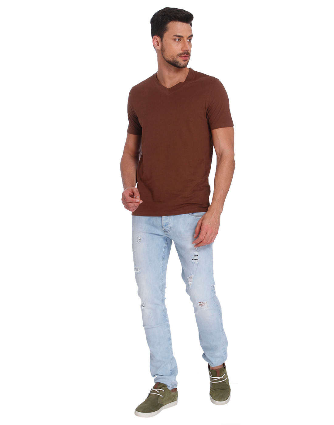 Brown V-Neck T-Shirt