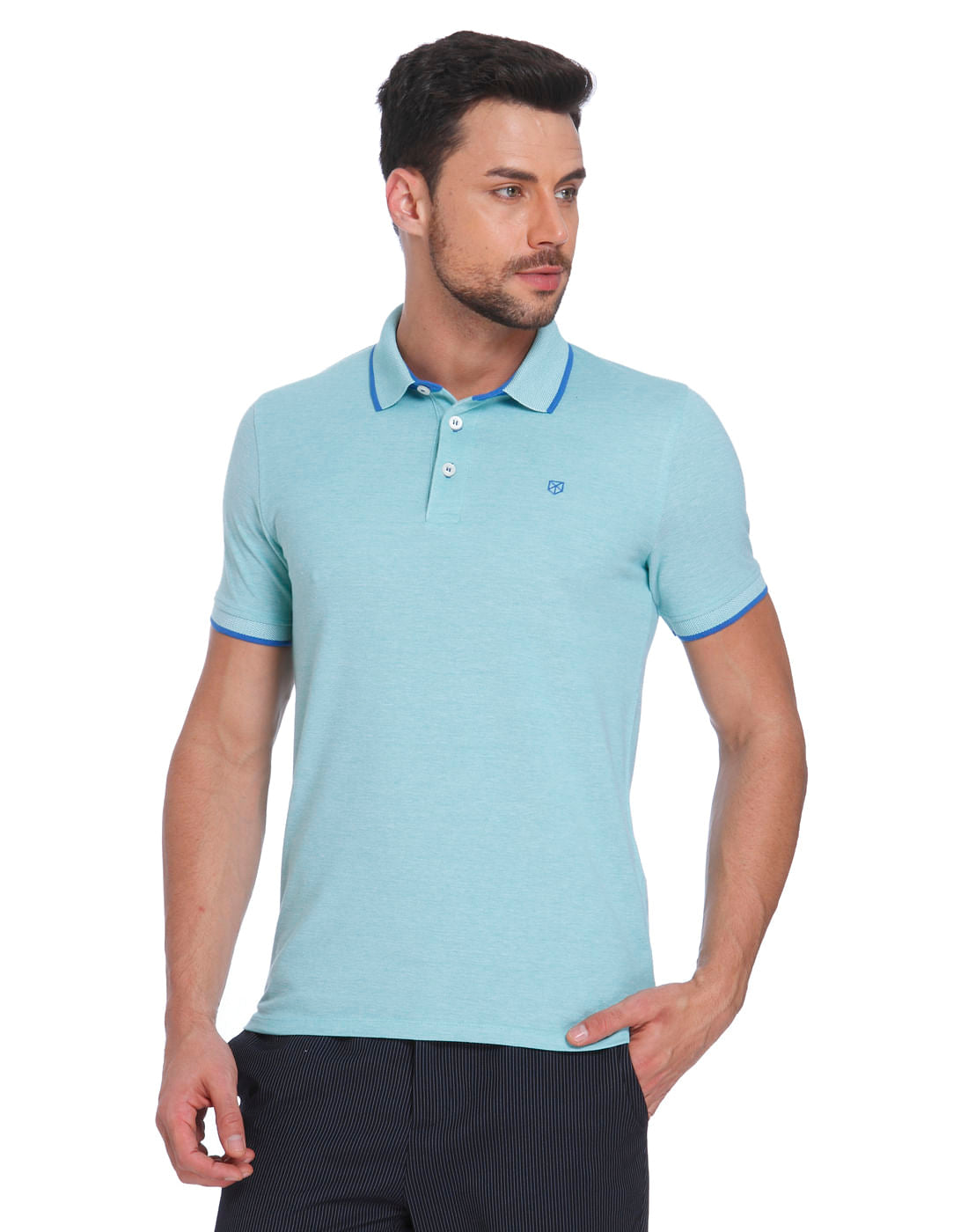 Sea Green & Blue Polo T-Shirt - S