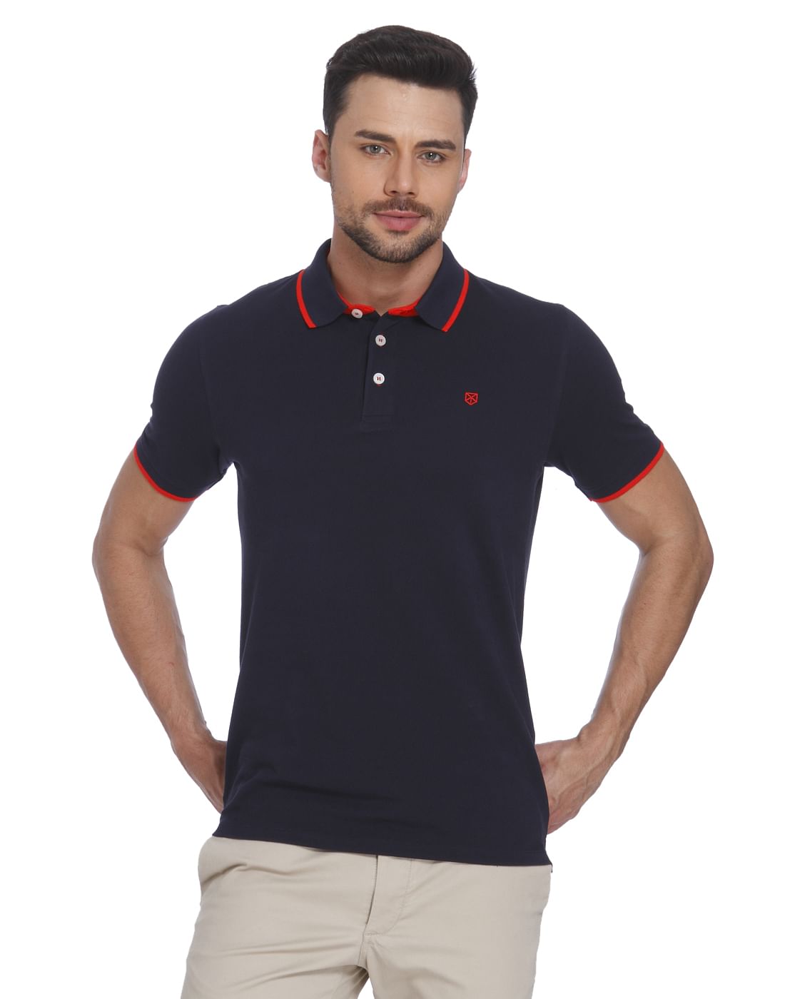 Dark Blue & Orange Polo T-Shirt - S