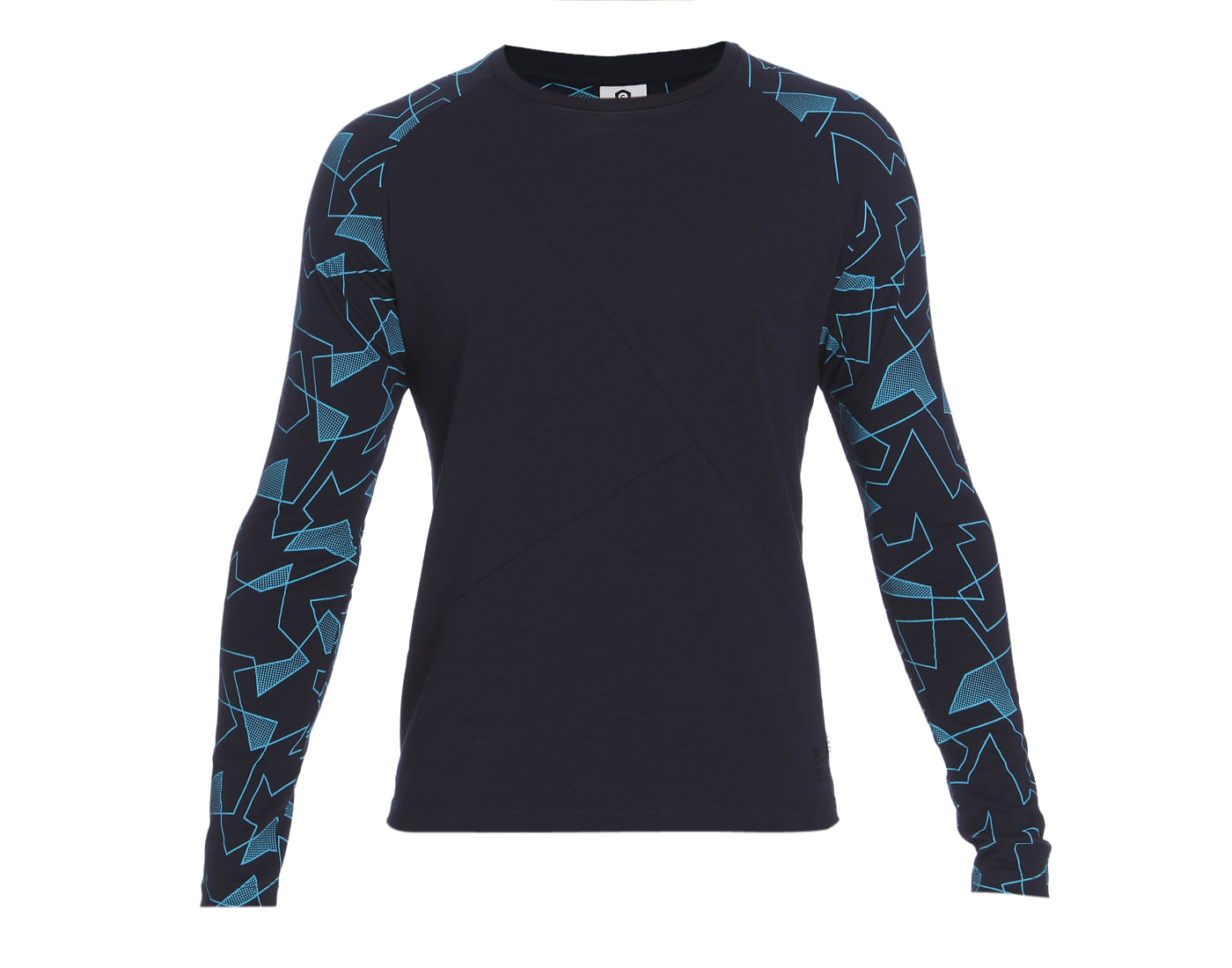 Dark Blue Printed Sleeved Crew Neck T-Shirt