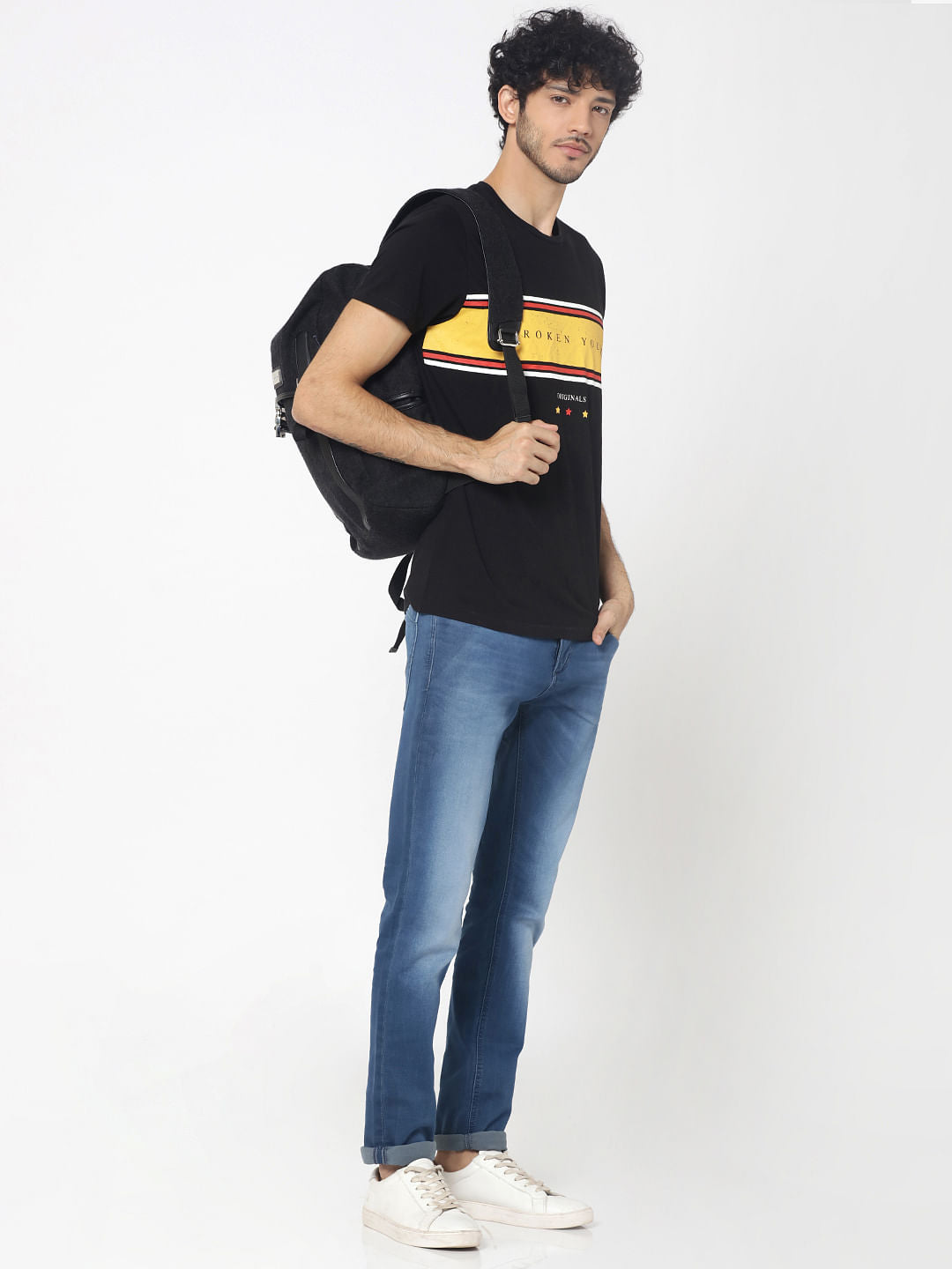 Black Text Print Crew Neck T-Shirt