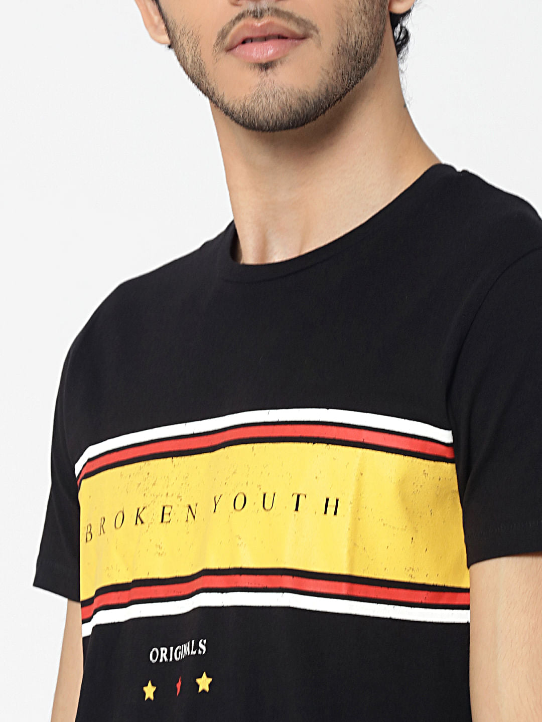 Black Text Print Crew Neck T-Shirt
