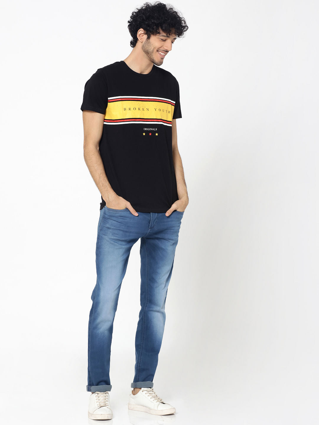 Black Text Print Crew Neck T-Shirt