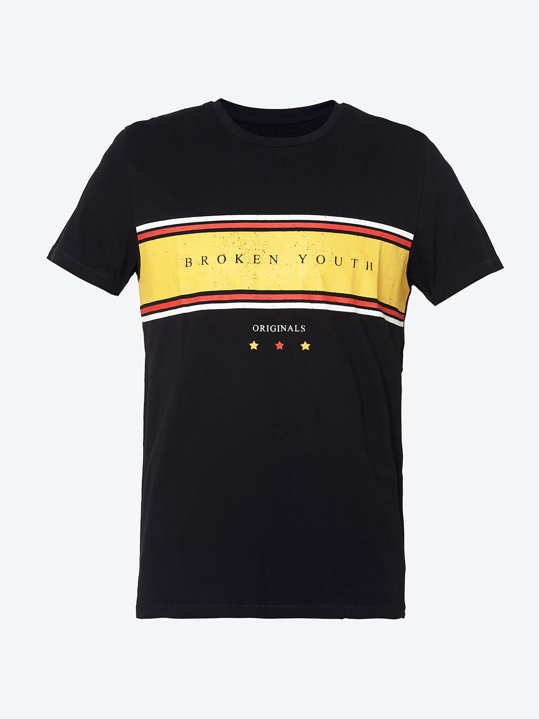 Black Text Print Crew Neck T-Shirt