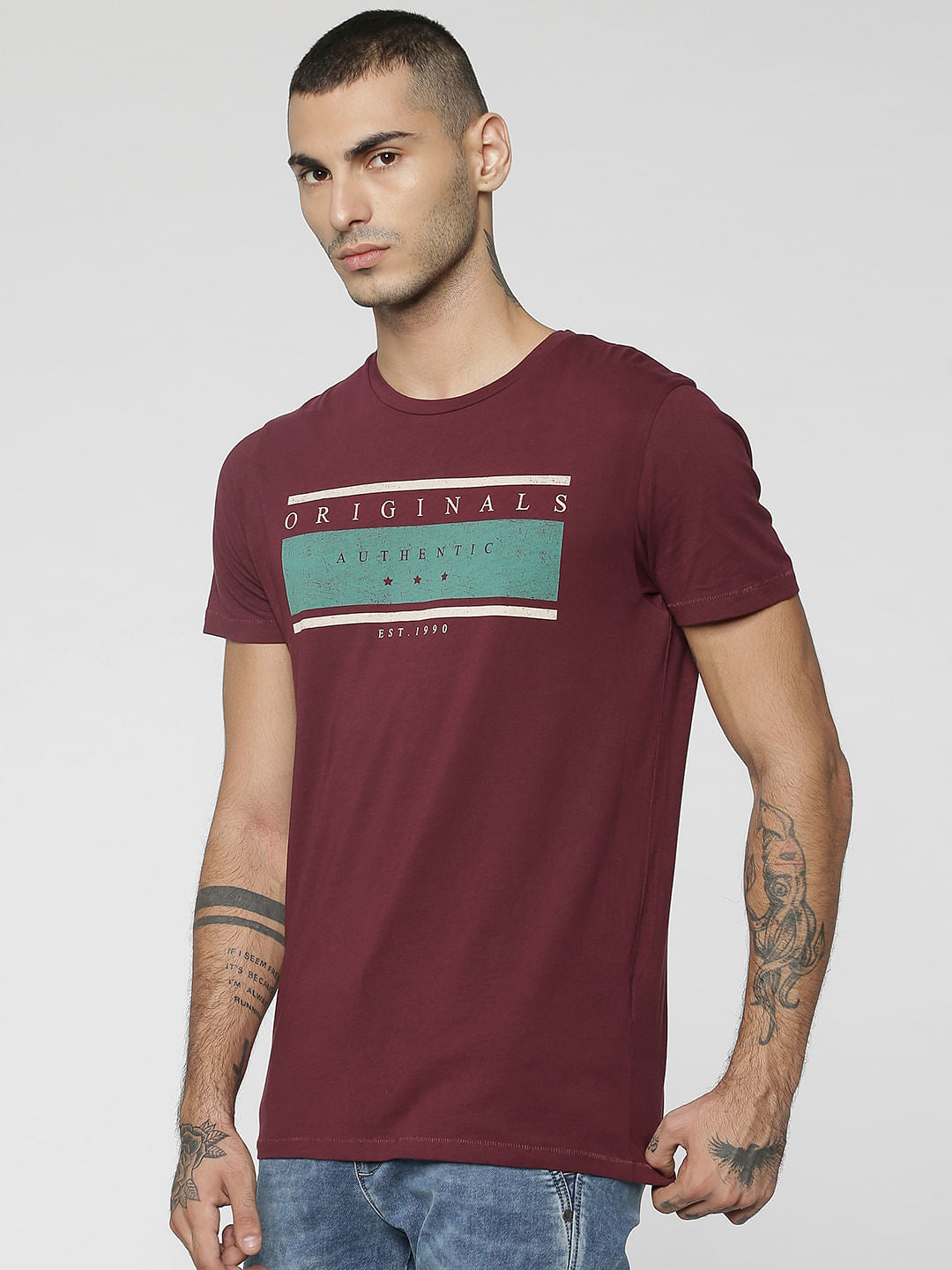 Maroon Graphic Print Crew Neck T-Shirt
