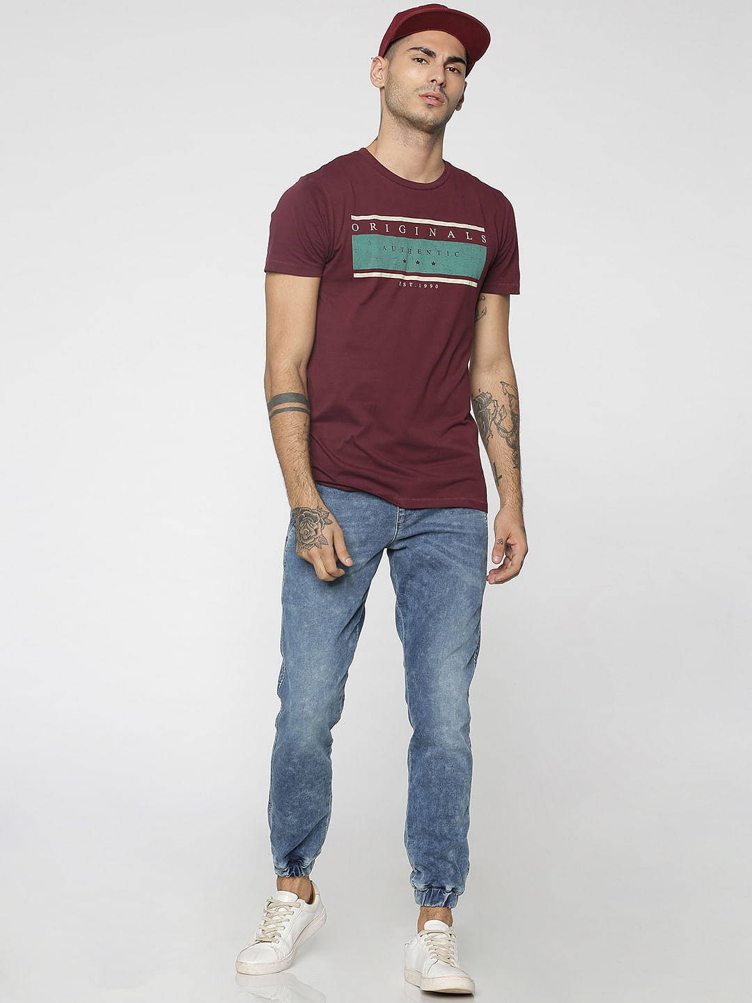 Maroon Graphic Print Crew Neck T-Shirt