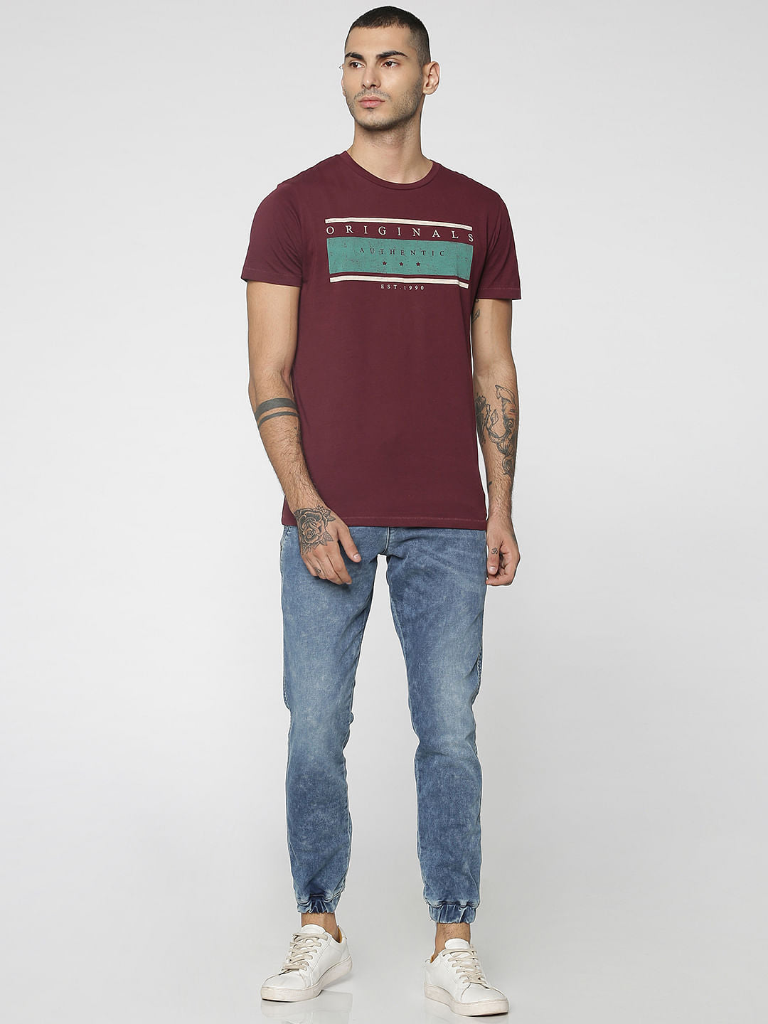 Maroon Graphic Print Crew Neck T-Shirt