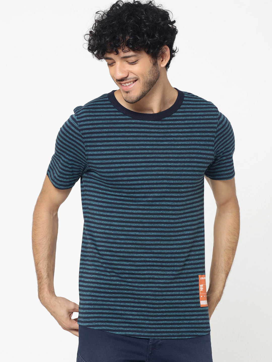 Blue Striped Crew Neck T-Shirt - S