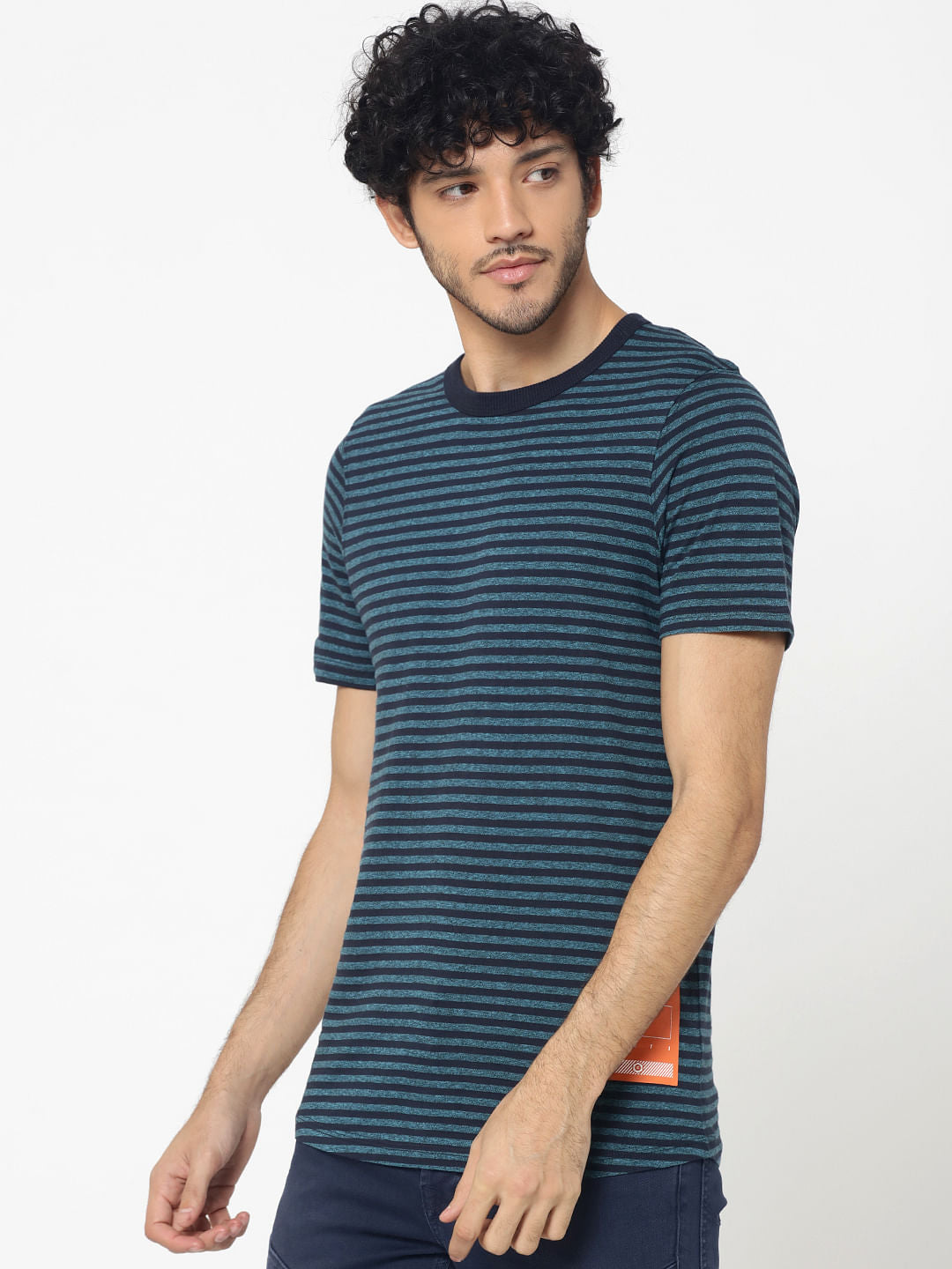 Blue Striped Crew Neck T-Shirt