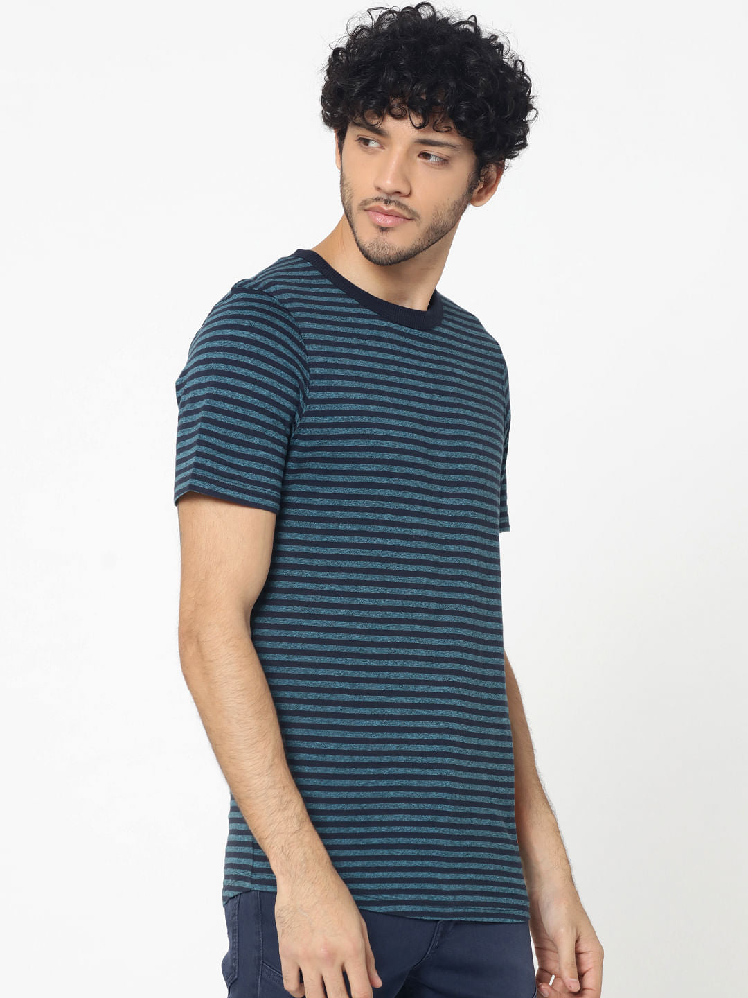 Blue Striped Crew Neck T-Shirt