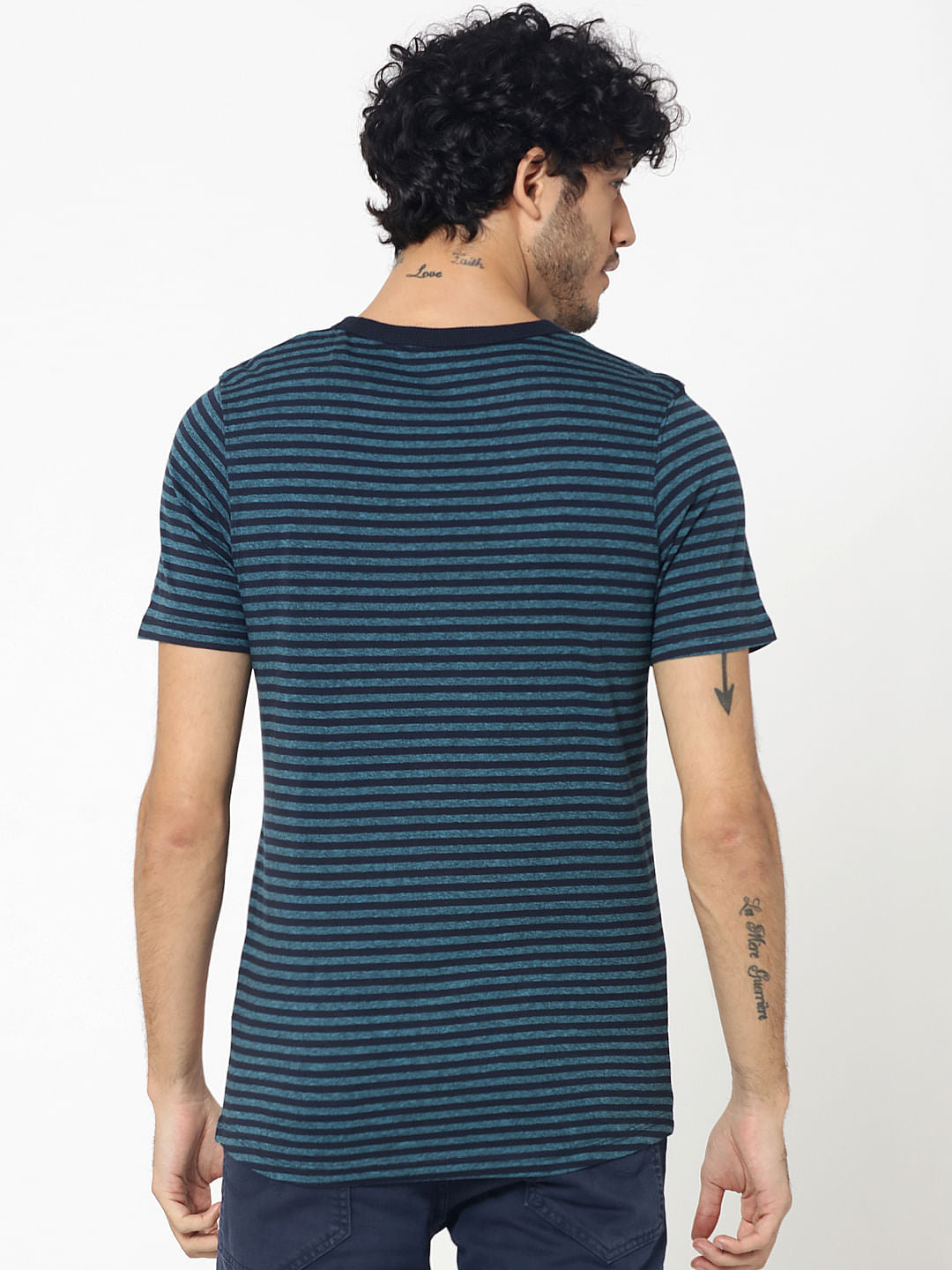 Blue Striped Crew Neck T-Shirt