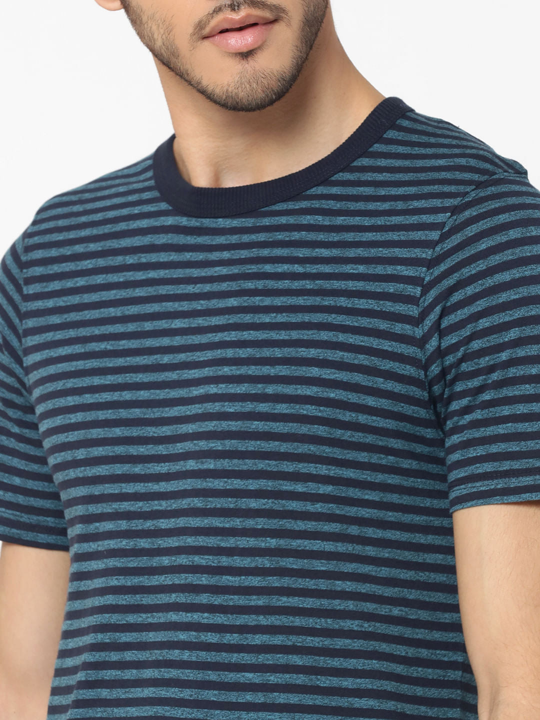 Blue Striped Crew Neck T-Shirt