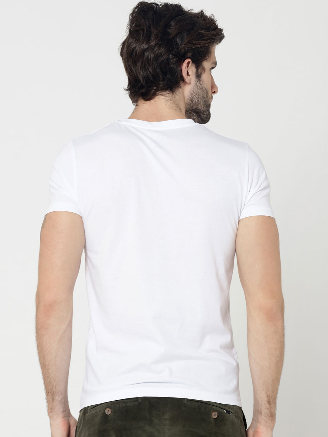 White Checkerboard Print Crew Neck T-Shirt