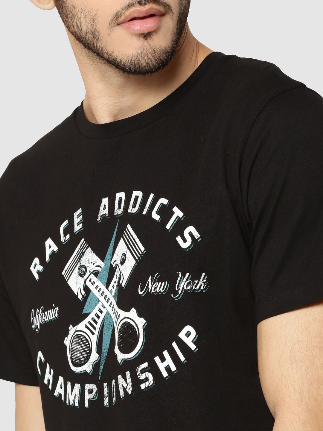 Black Graphic Print Crew Neck T-Shirt