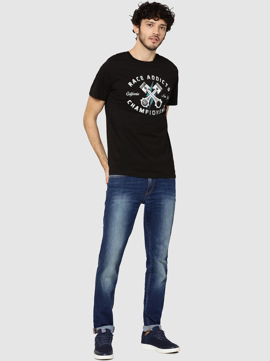 Black Graphic Print Crew Neck T-Shirt