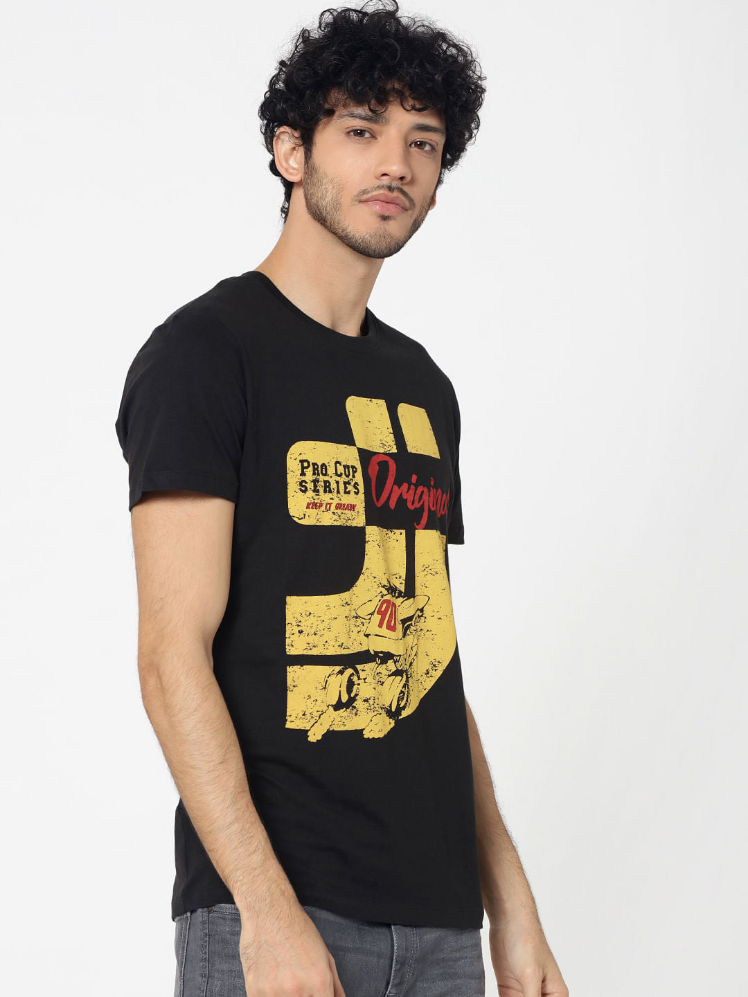 Black Graphic Print Crew Neck T-Shirt