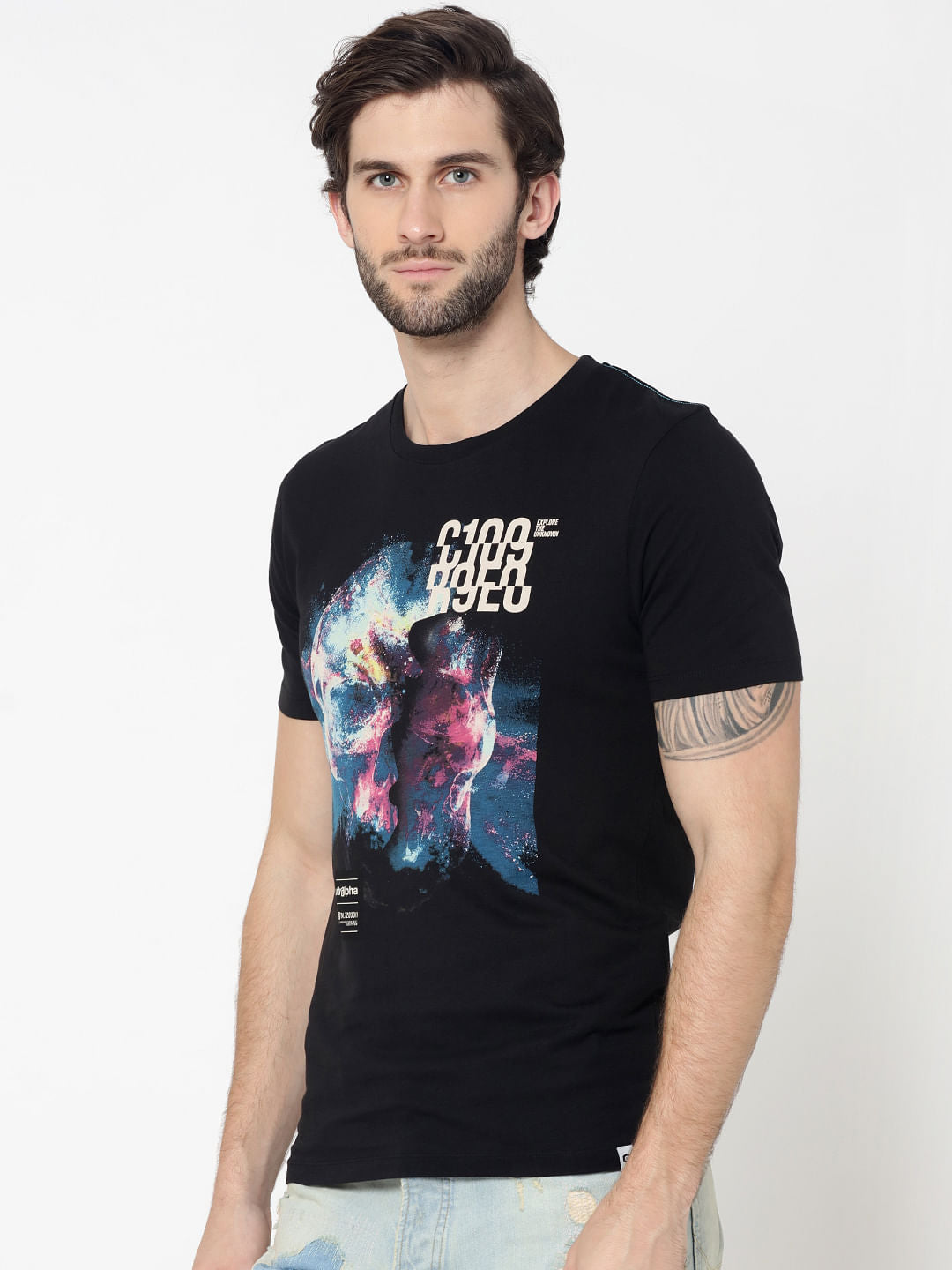 Black Skull Graphic Print Crew Neck T-Shirt