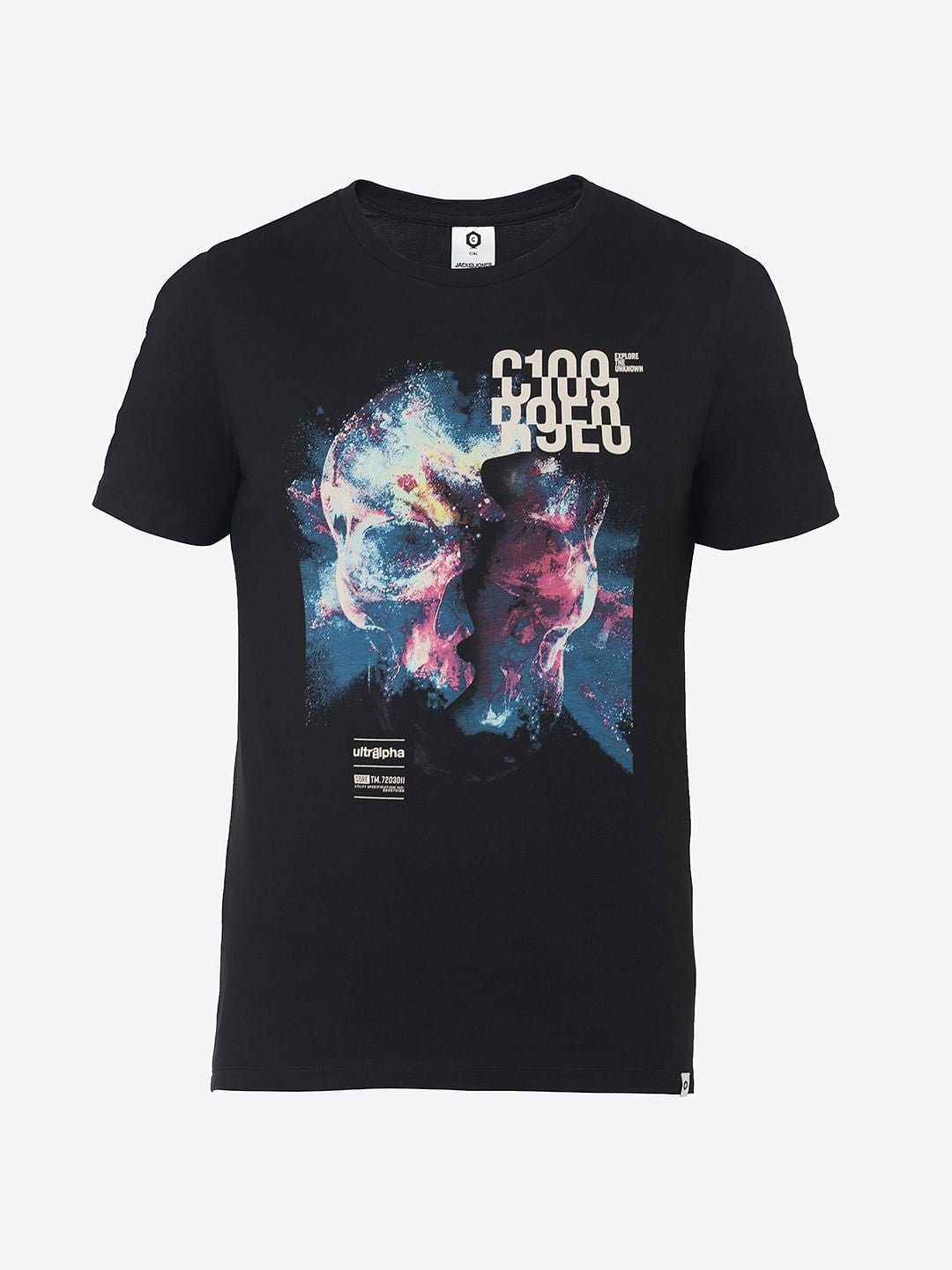 Black Skull Graphic Print Crew Neck T-Shirt