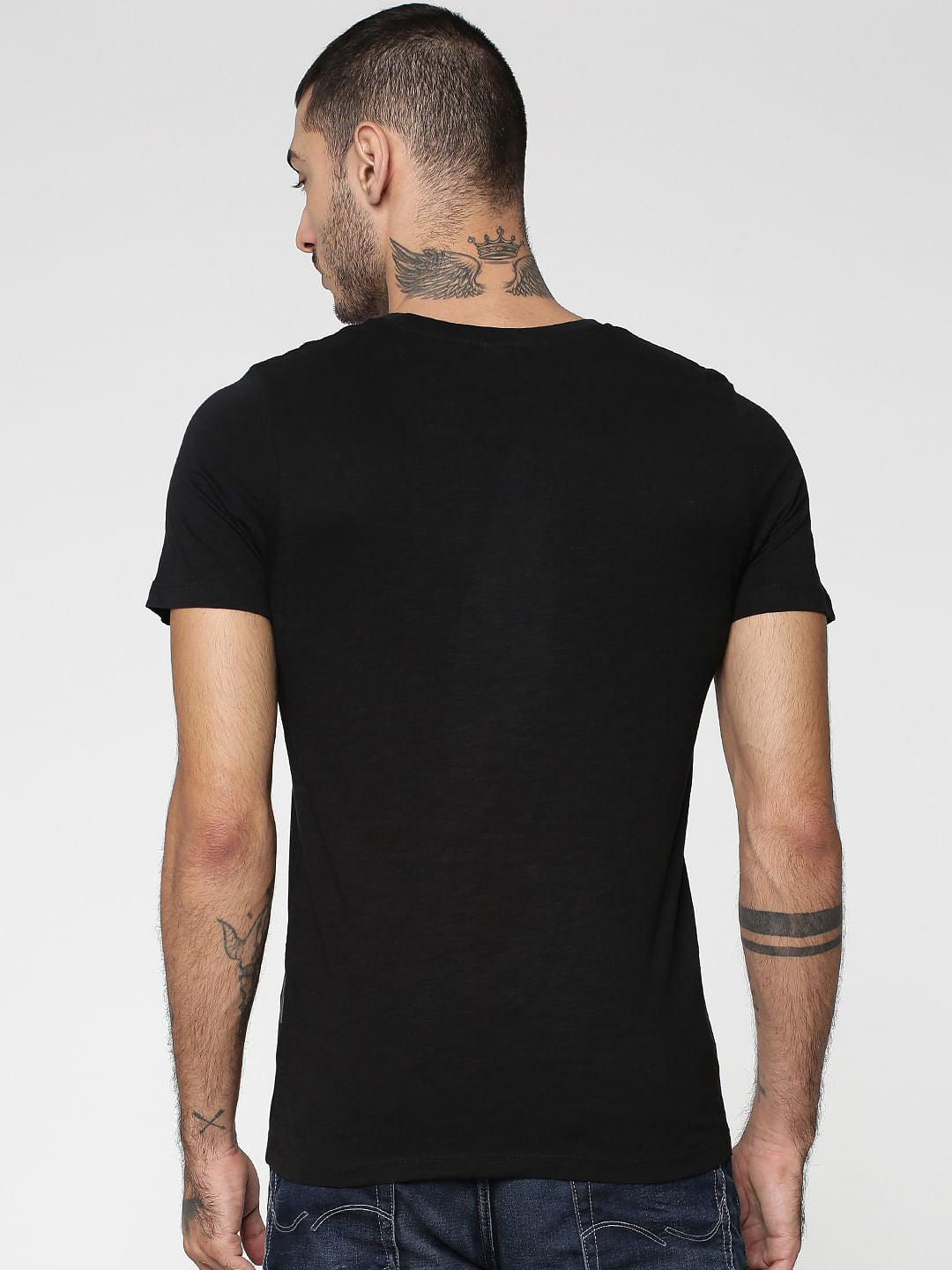 Black Text Print Crew Neck T-Shirt