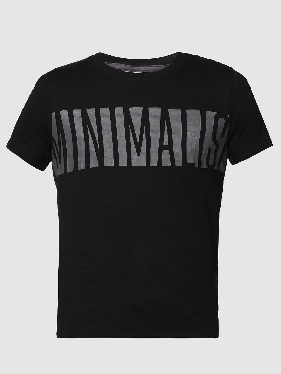 Black Text Print Crew Neck T-Shirt