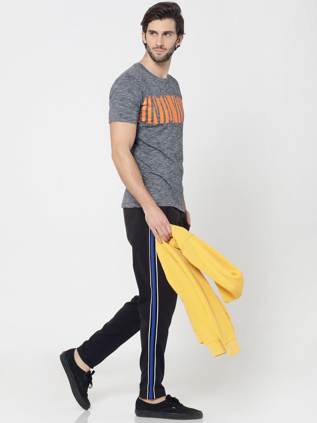 Grey Colourblocked Typography Print Crew Neck T-Shirt
