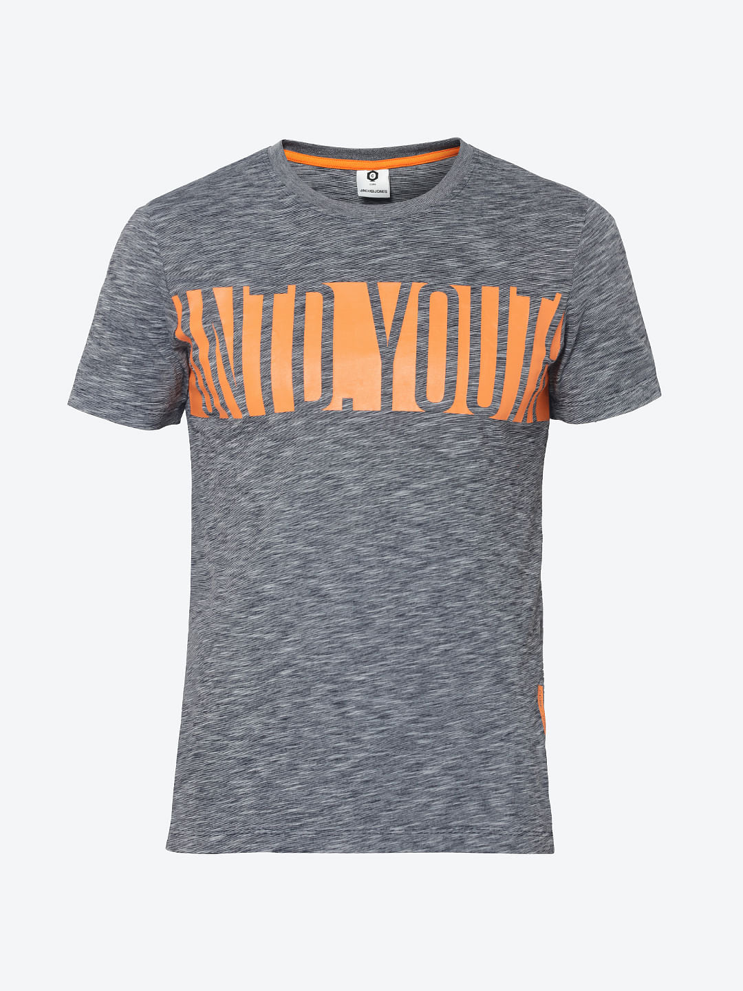 Grey Colourblocked Typography Print Crew Neck T-Shirt