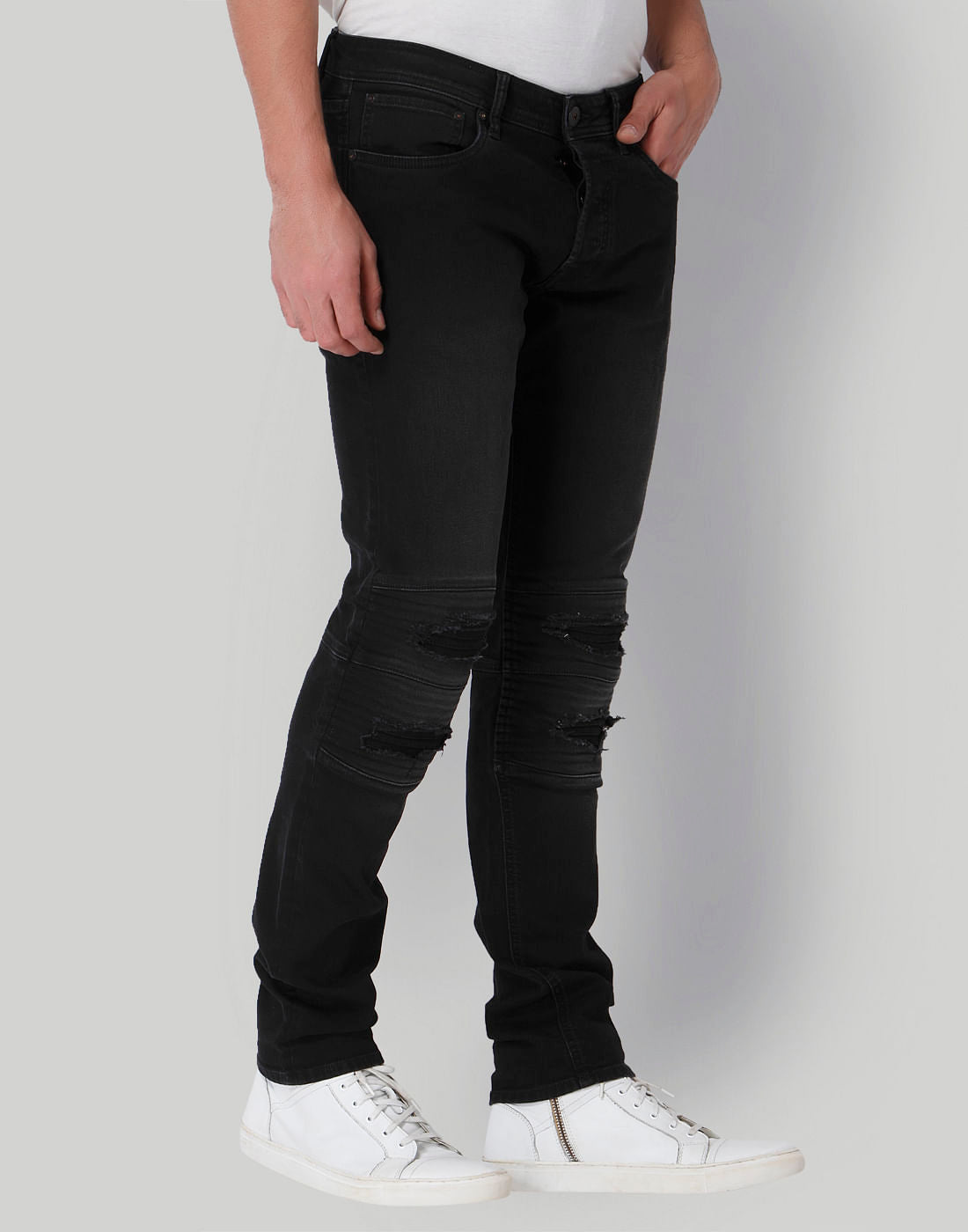 Black Distressed Low Rise Slim Fit Jeans