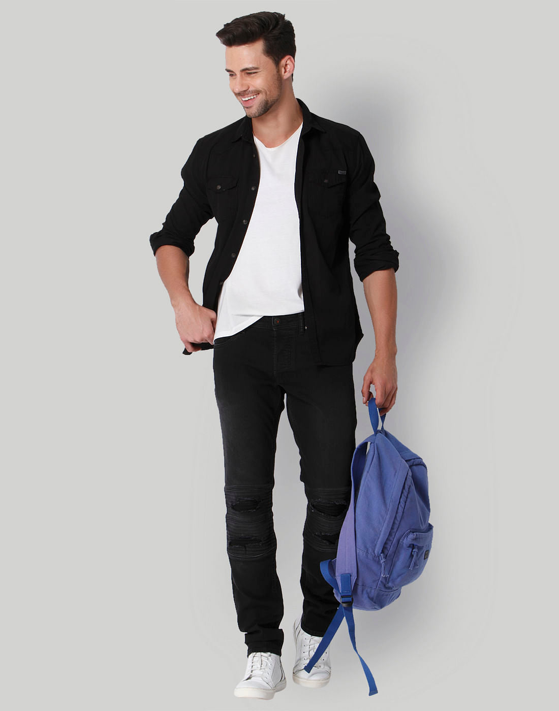 Black Distressed Low Rise Slim Fit Jeans