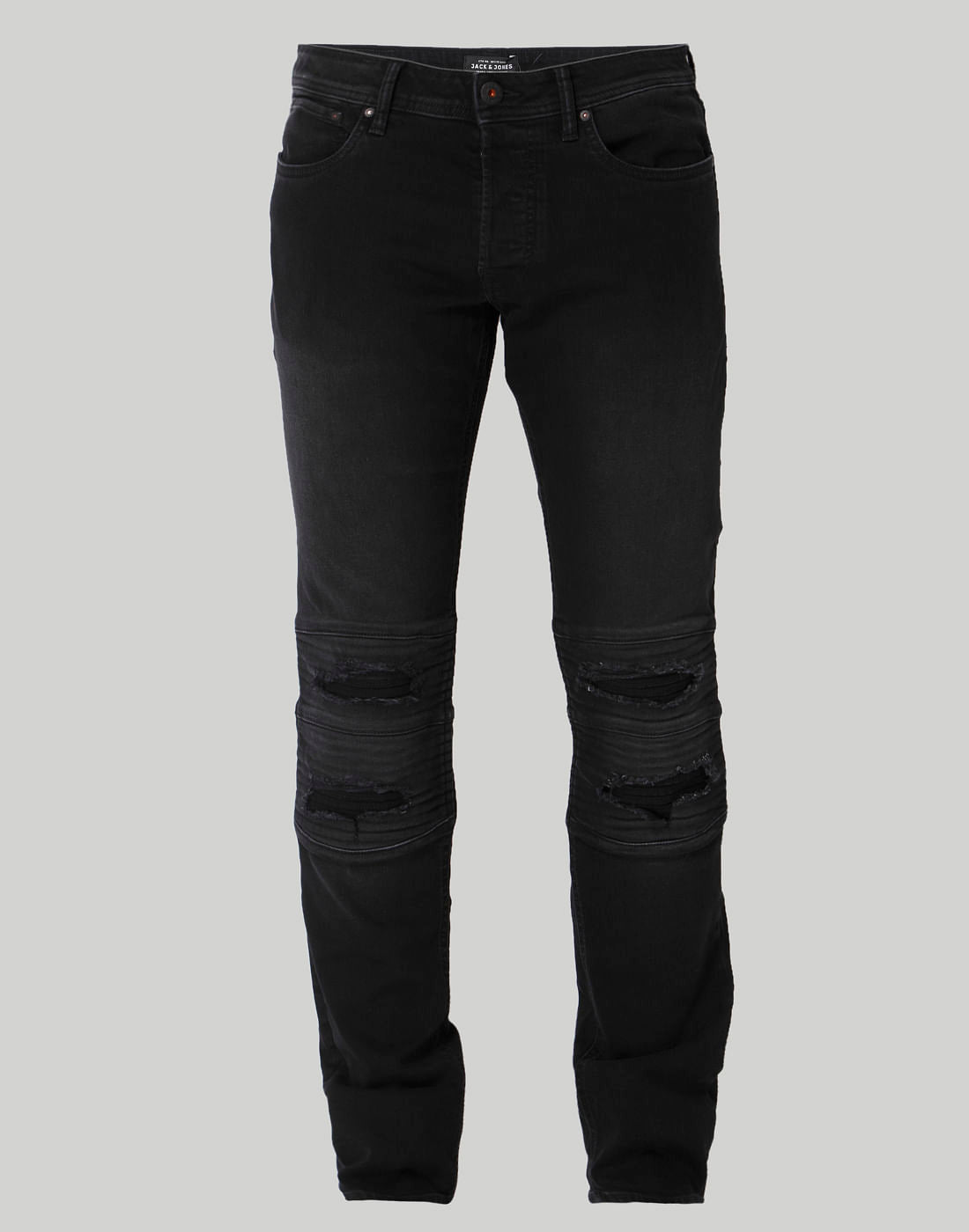 Black Distressed Low Rise Slim Fit Jeans