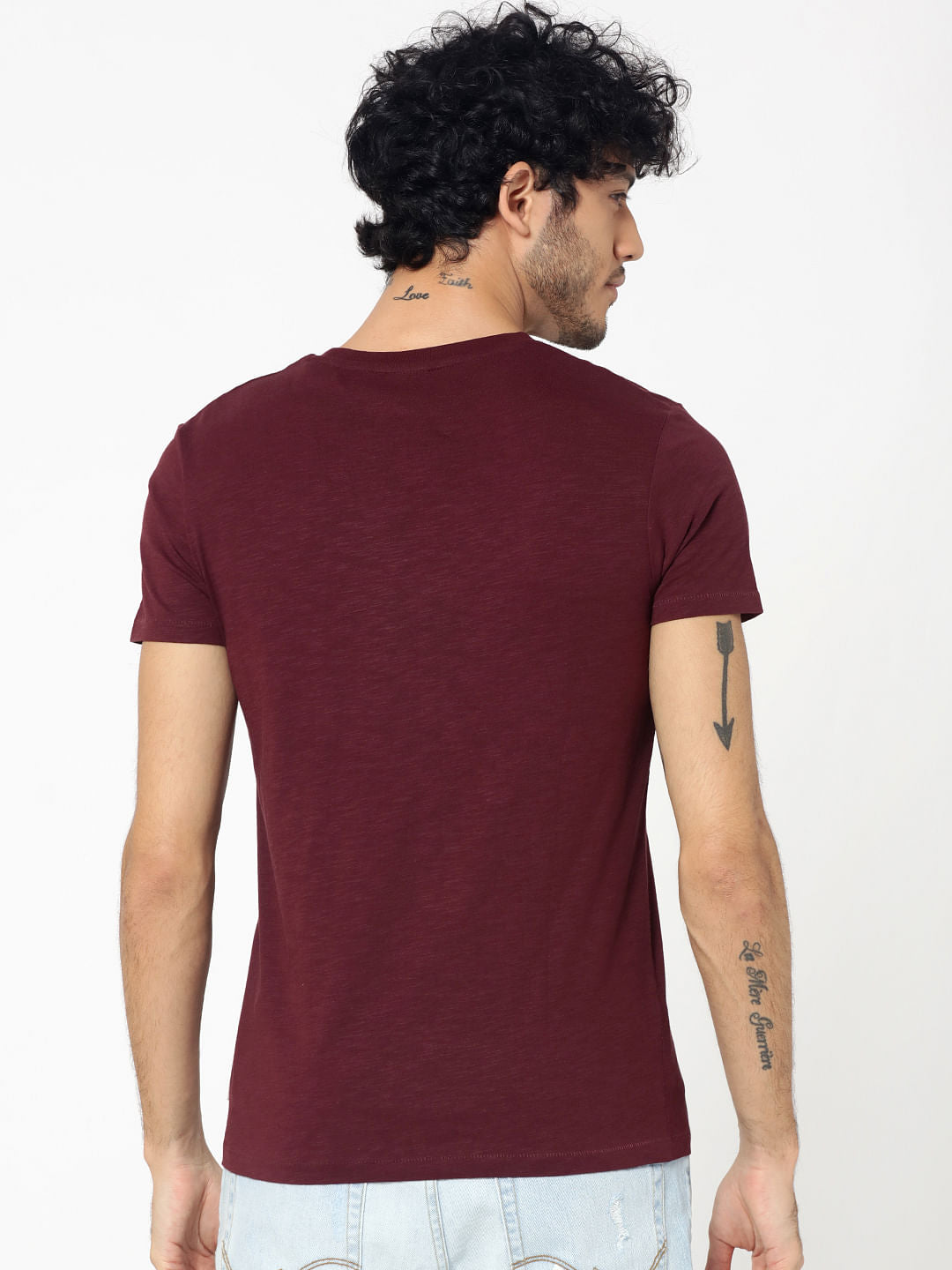 Maroon Text Print Crew Neck T-Shirt