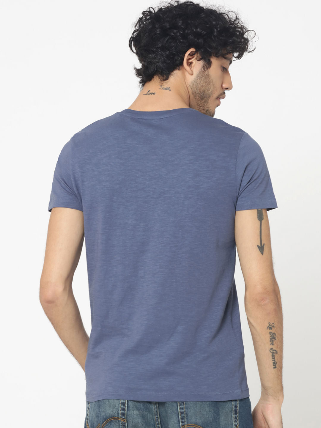 Blue Text Print Crew Neck T-Shirt
