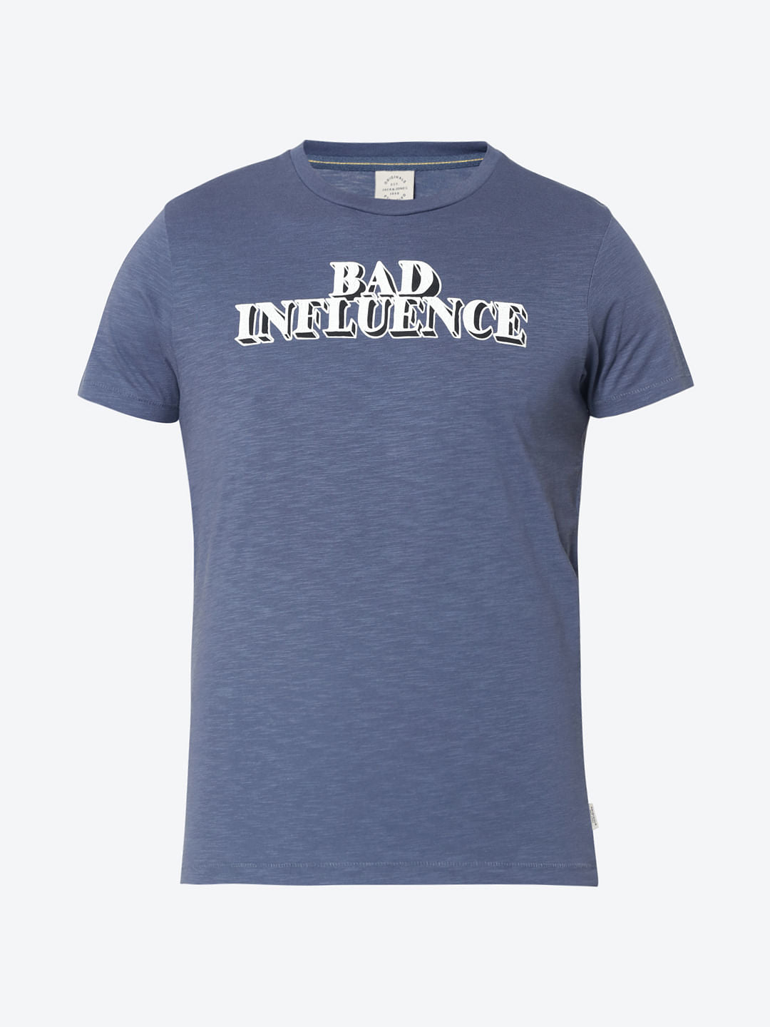 Blue Text Print Crew Neck T-Shirt