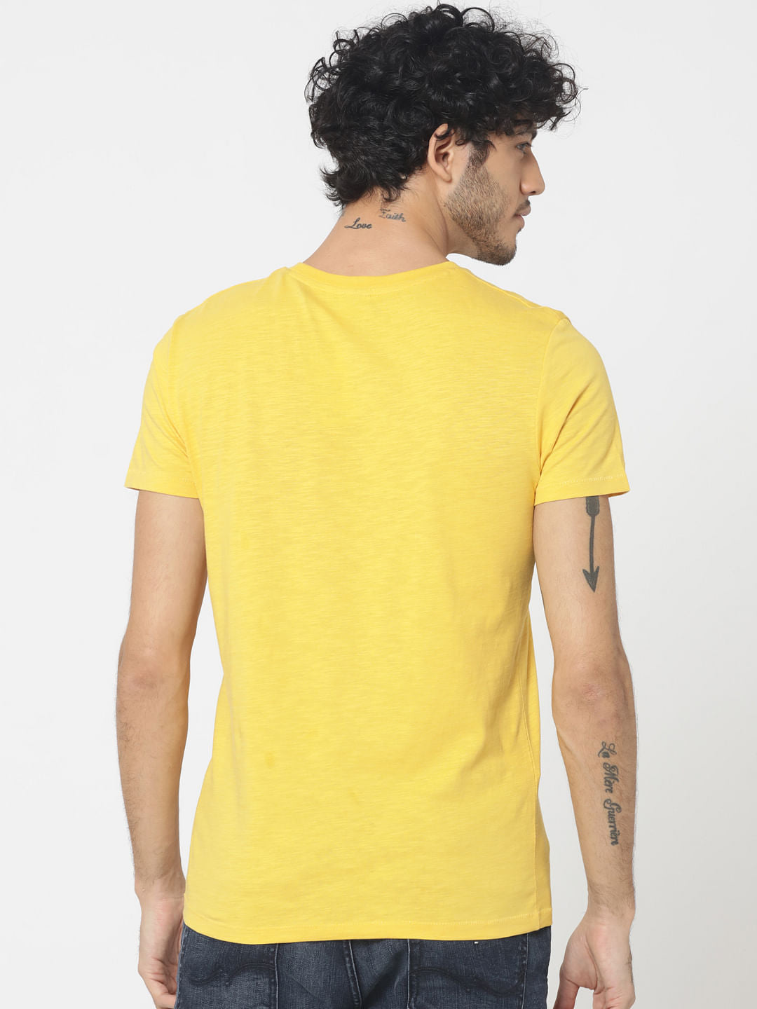 Yellow Text Print Crew Neck T-Shirt