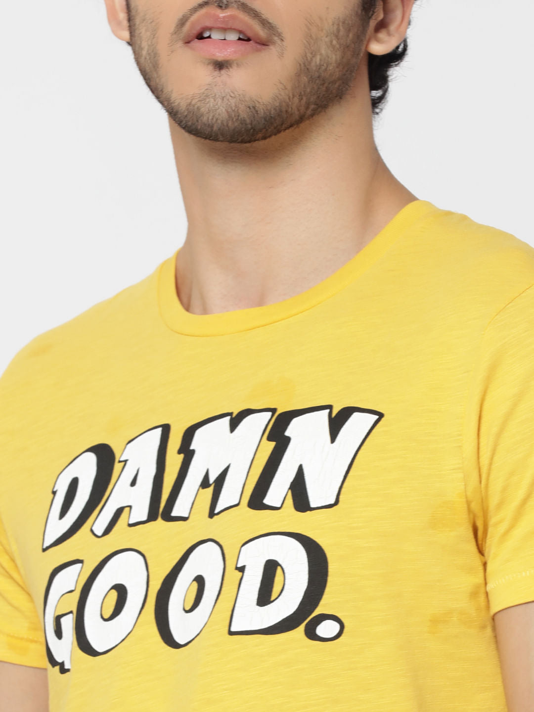 Yellow Text Print Crew Neck T-Shirt