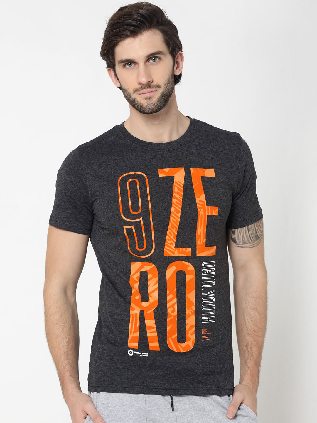 Black Typographic Print Crew Neck T-Shirt - S
