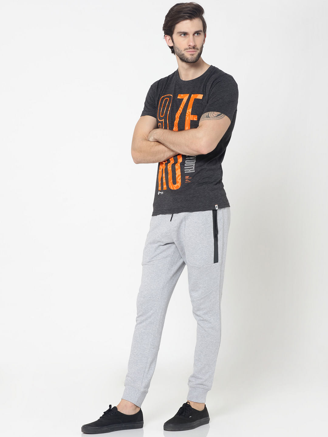 Black Typographic Print Crew Neck T-Shirt
