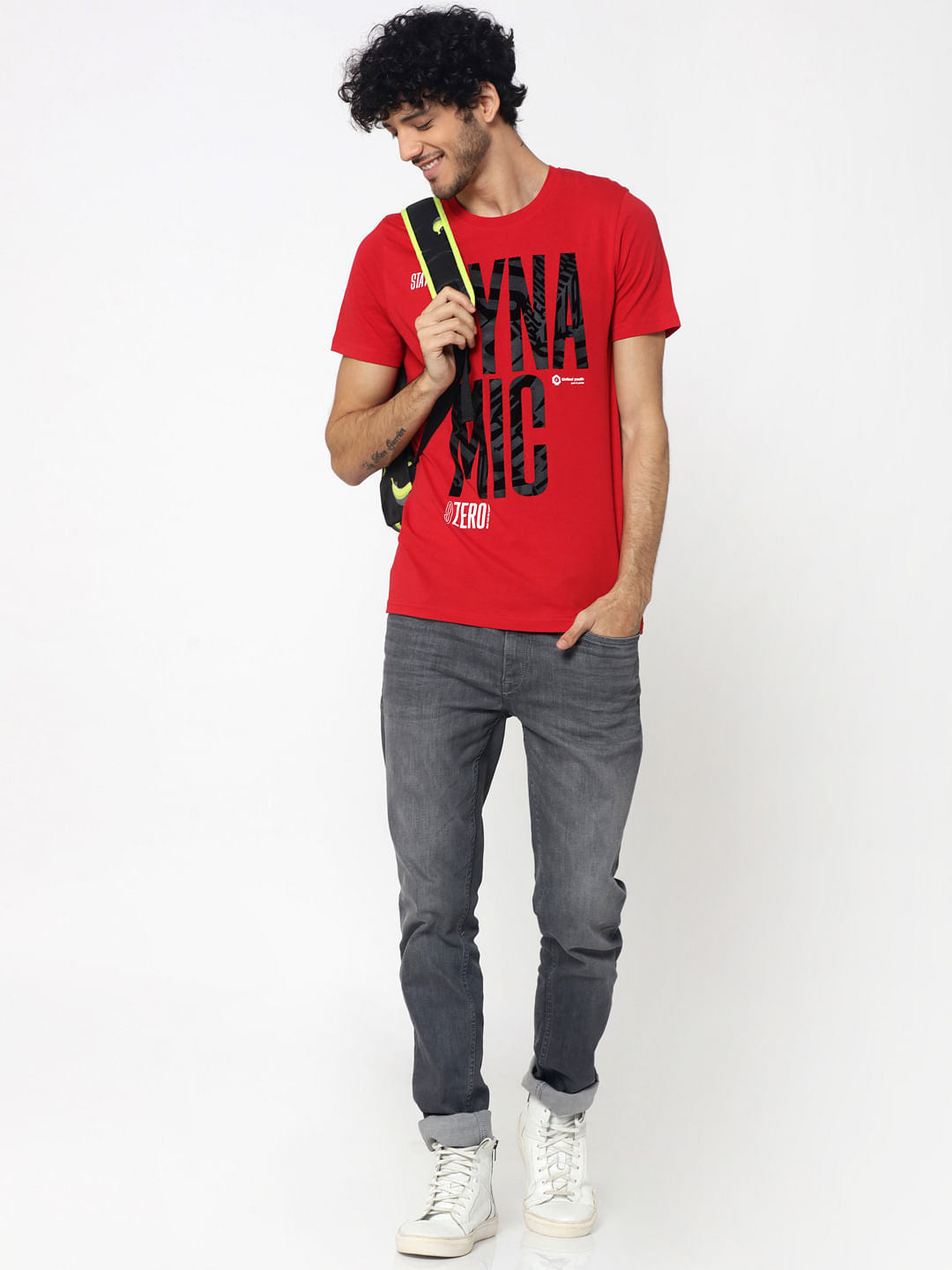 Red Text Print Crew Neck T-Shirt