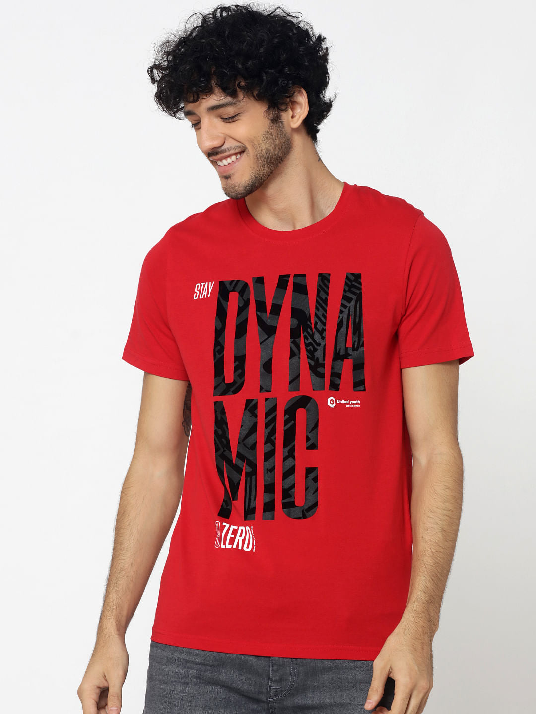 Red Text Print Crew Neck T-Shirt - S