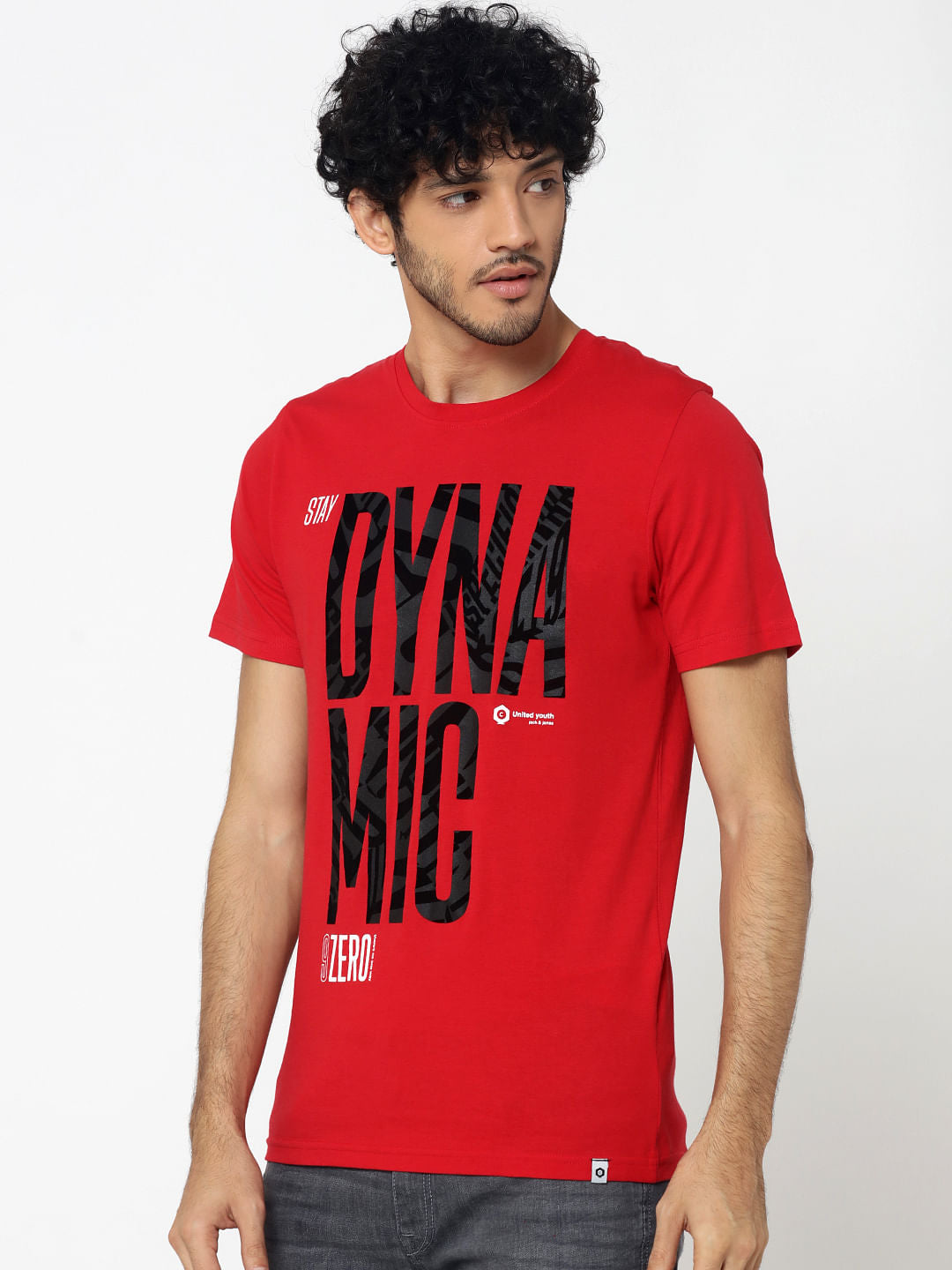 Red Text Print Crew Neck T-Shirt
