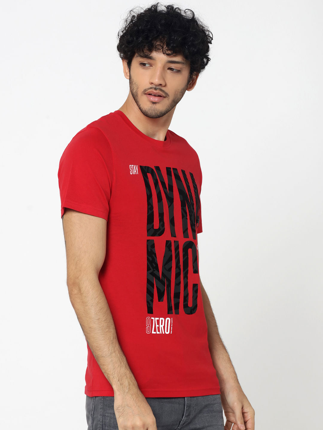 Red Text Print Crew Neck T-Shirt