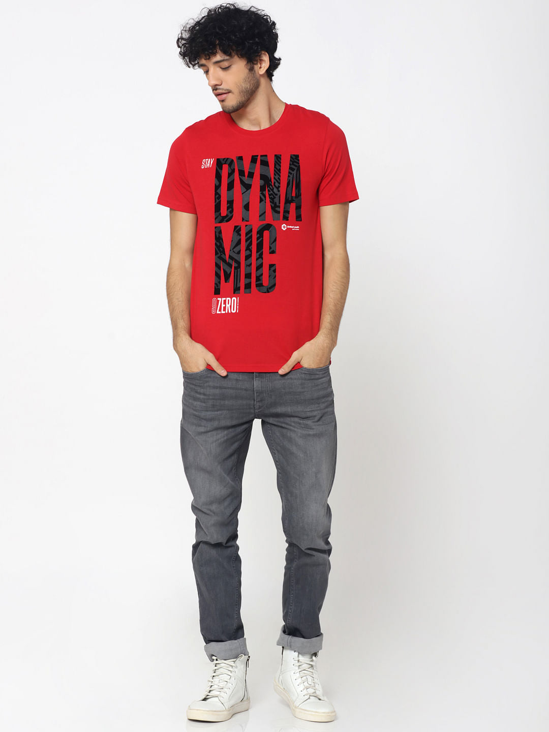 Red Text Print Crew Neck T-Shirt