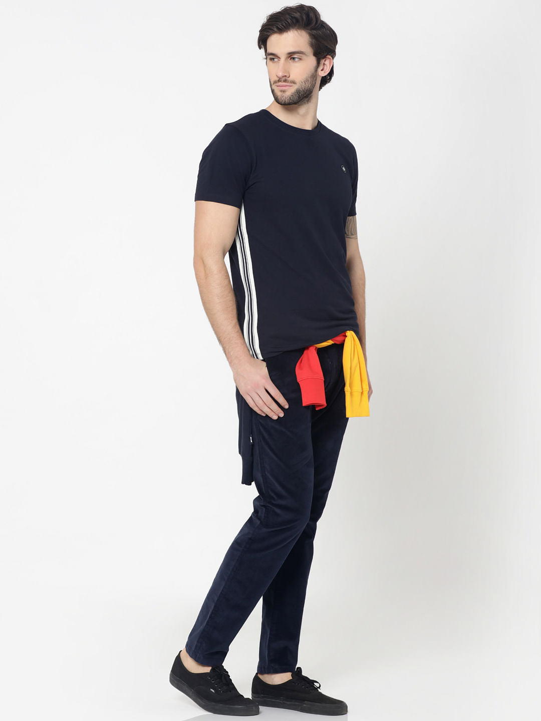 Dark Blue Tape Detail Crew Neck T-Shirt